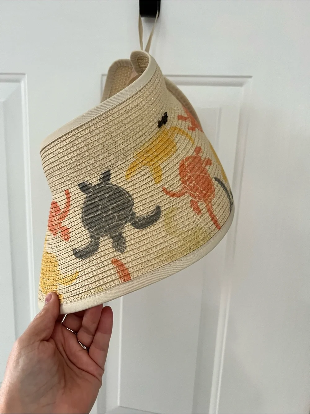 Beige Kids Sun Visor with Colorful Turtle Print
